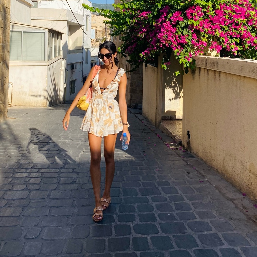 Janiya Empire Waist Open Back Romper Floral Print Yellow | Selfie Leslie